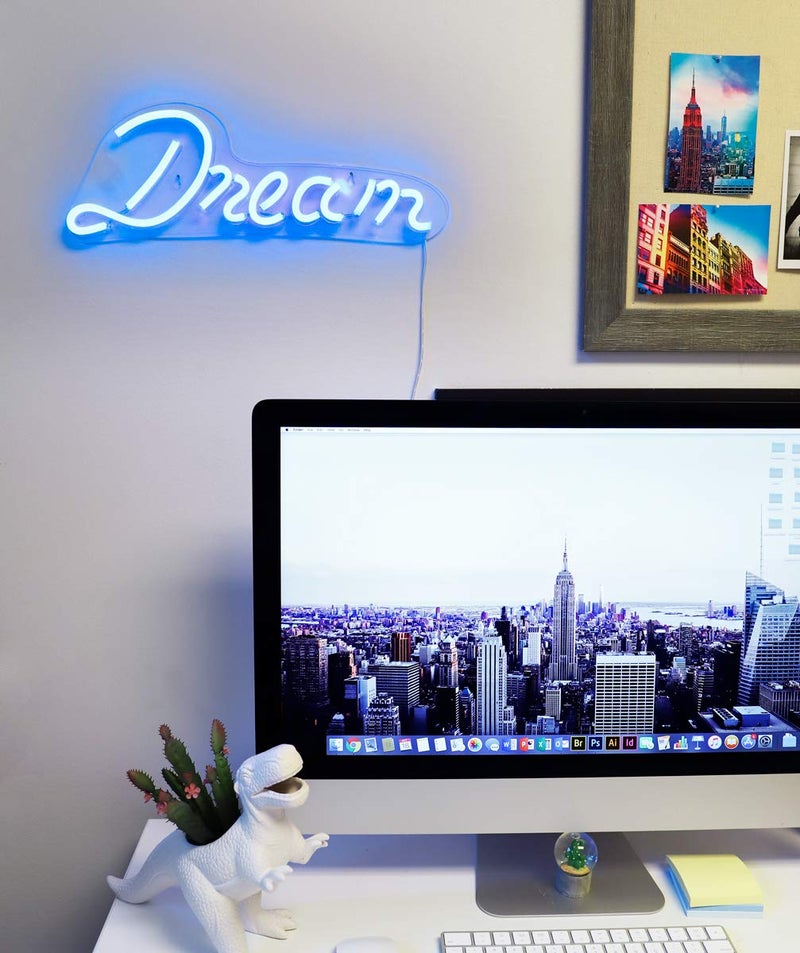 Isaac Jacobs 17" by 6" inch LED Neon Blue â€œDreamâ€ Wall Sign For Cool Light, Wall Art, Bedroom Decorations, Home Accessories, Party, and Holiday Decor: Powered by USB Wire (DREAM) - Image 3